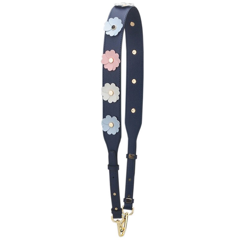 Luxury DIY Handbag Strap PU Leather Flower Women Bag Shoulder Straps for Handbags Casual Replacement Straps for Bags: DARK BLUE