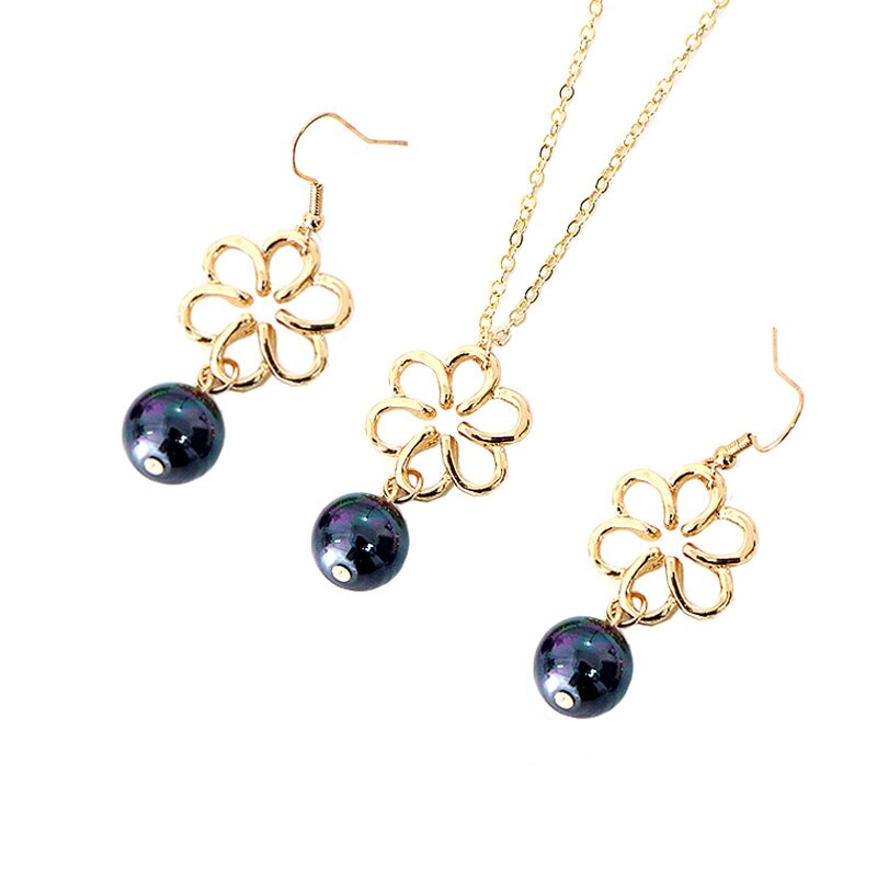 KOMi Polynesian Hawaiian Samoa Marshall Style Glass Bead Pearl Hollow Cross Heart Flower Charm Necklace Earrings Jewelry Set: GJZ379