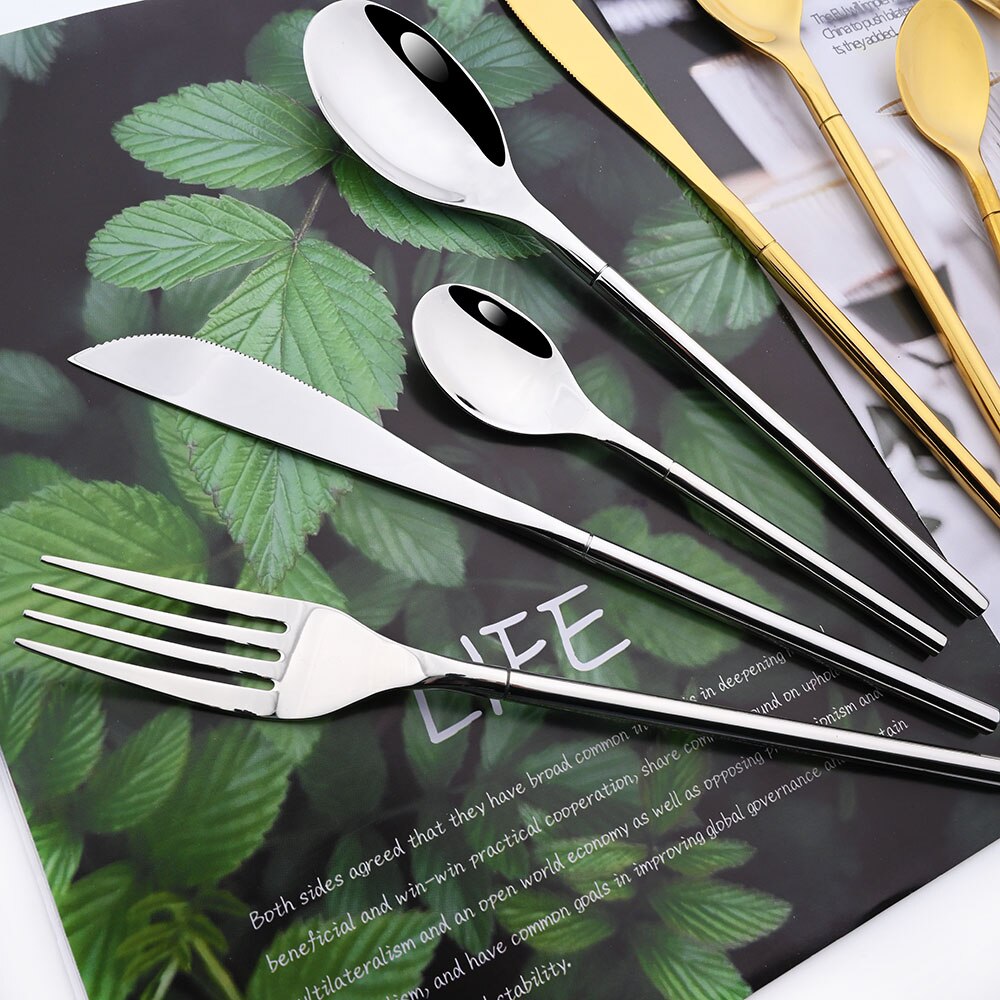 Drmfiy 4/16pcs Noir Ensemble de Vaisselle Couteaux Fourchettes Cuillères Couverts En Acier Inoxydable Couverts Couverts Cuisine Vaisselle
