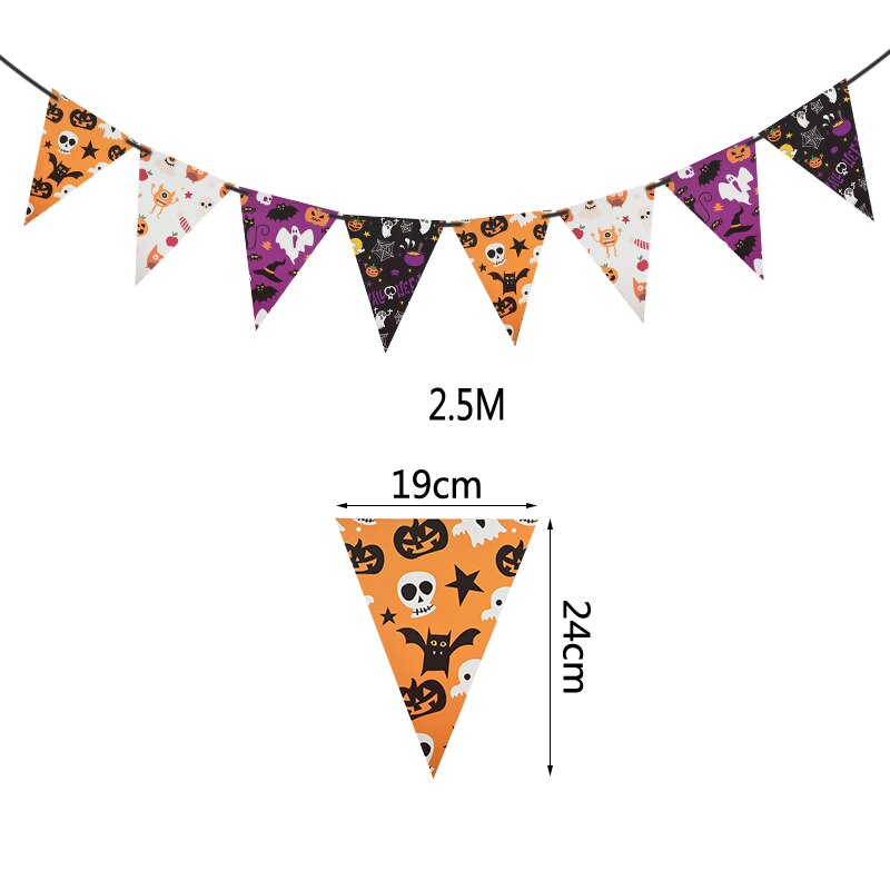Halloween dekoration tegneserie kat stjerne flagermus heks græskar brev glad halloween banner bunting flag halloween fest hængende indretning: W05- halloween flag