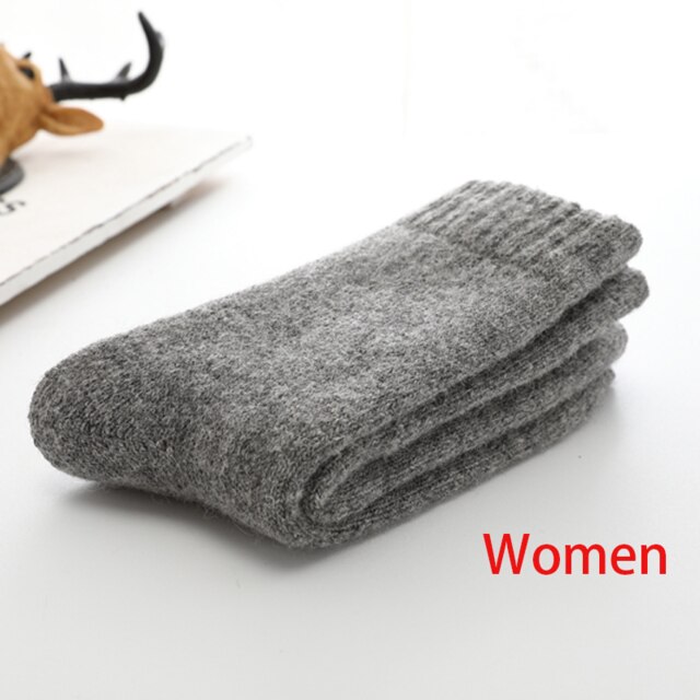 Chaussettes chaudes en laine mérinos pour hommes et femmes, très épaisses, contre le froid et la neige, alpinisme en plein air, hiver russe: women light Grey