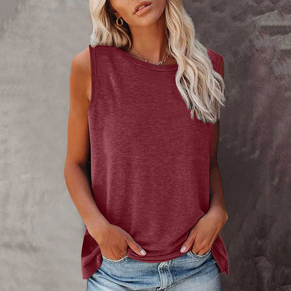 Seeyoushy sommer trendy ærmeløs t-shirt til kvinder ensfarvet dametop med rund hals og ærmeløs ærmeløs vest