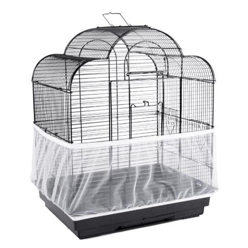 Nylon Mesh Bird Cage Cover Shell Skirt Net Easy Cleaning Seed Catcher Guard Bird Cage Accessories Airy Mesh Parrot Bird Cage Net: White / M