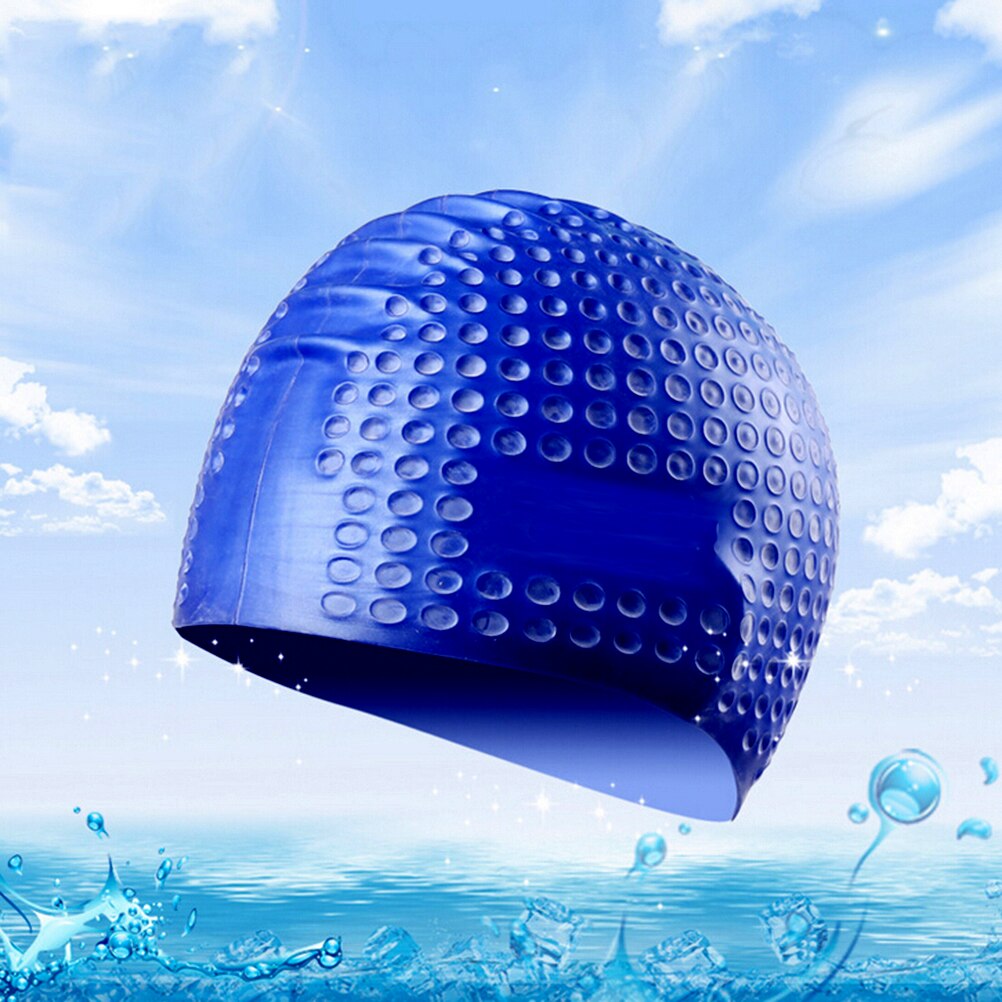 7 Colors Swimming Caps Women and Men Universal Silicone Swim Cap Waterproof Hair Ear Protect Swimming Cap JETTING: Deep Blue