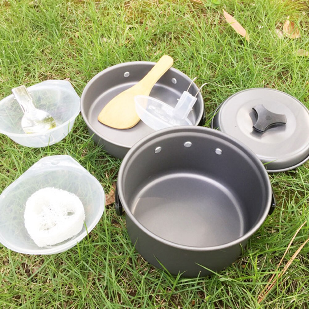 1 Set Van Outdoor Camping Potten Creatieve Camping Kookgerei Draagbare Bestek Voor 1-2 Mensen Zwart