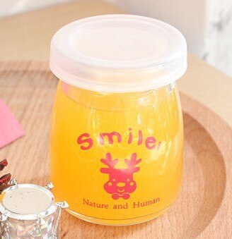 Cartoon Transparante Bakken Pudding Fles Glas Melk Cup Gelei Cup Novety Item Yoghurt Melk Pudding Fles Feestartikelen: smile