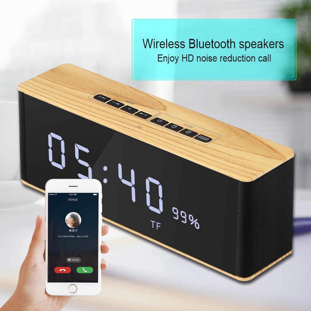 Led Portable Bluetooth Speaker Draadloze Stereo Muziek Soundbox Met Tijdweergave Klok Alarm Luidspreker