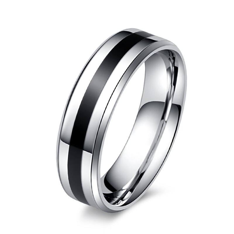 Anillo de acero de titanio para hombre, cinturón negro, color plateado, accesorios de joyería de lujo, del anillo de boda para hombre,: 7