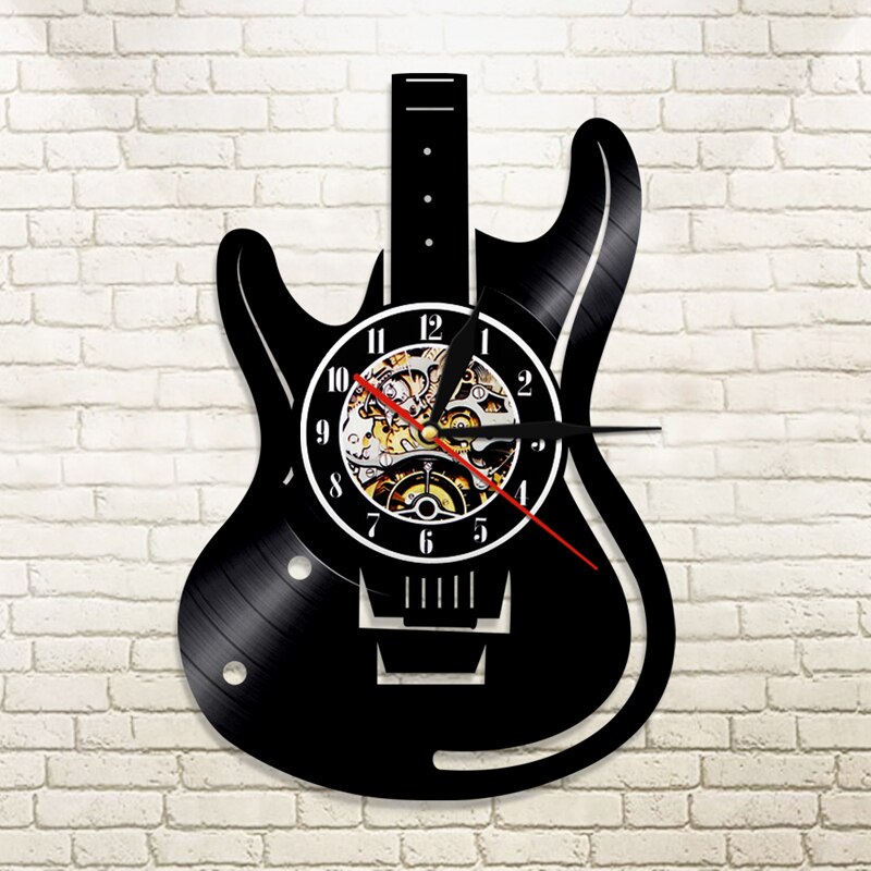 Vinylplade ledet vægur moderne musik tema guitar ur vægur hjemindretning musikinstrumenter til musik kærlighed