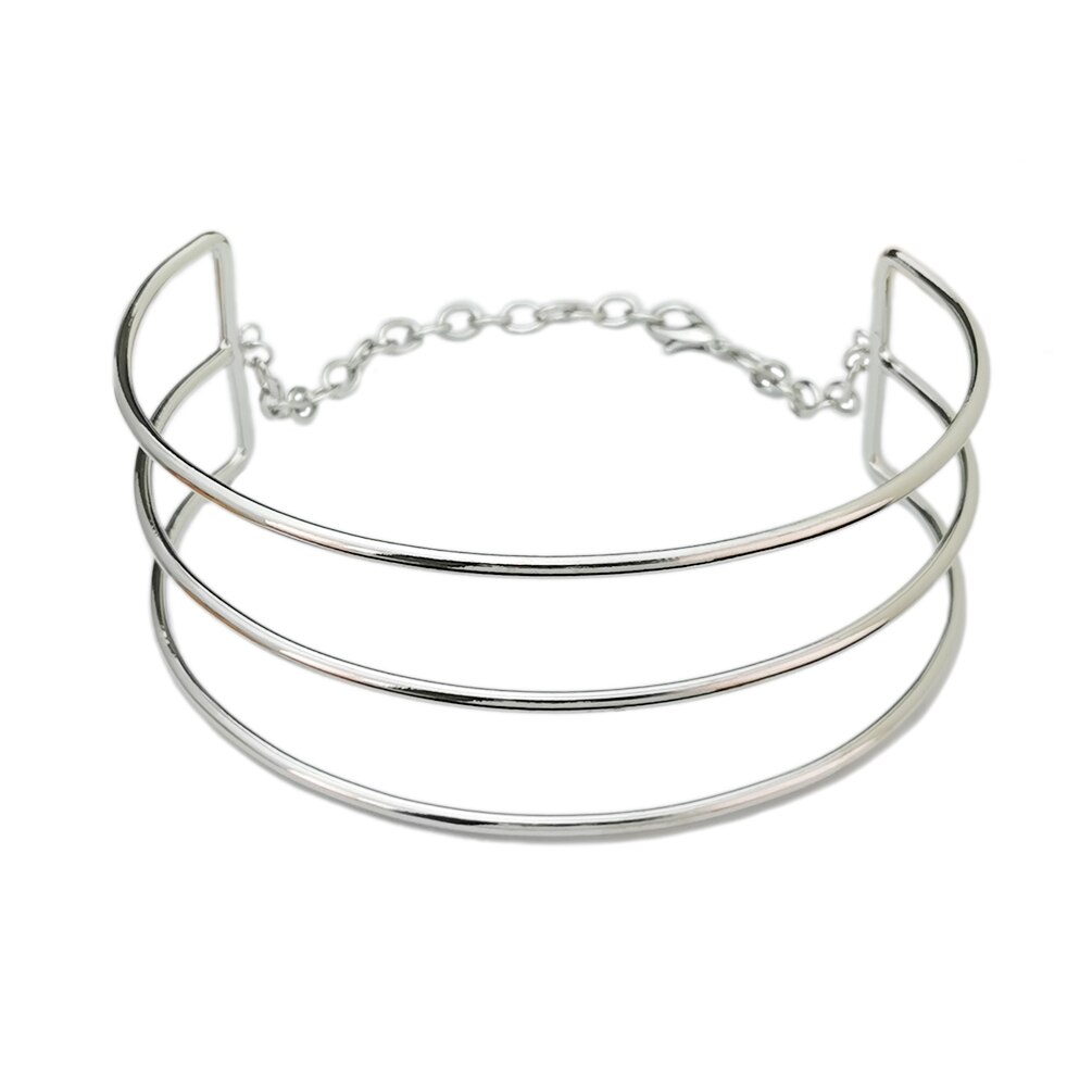 Manilai 3 camadas de metal torques gargantilha colares feminino pescoço ajuste bib colar ampla indicação maxi moda jóias africano: Silver Necklace