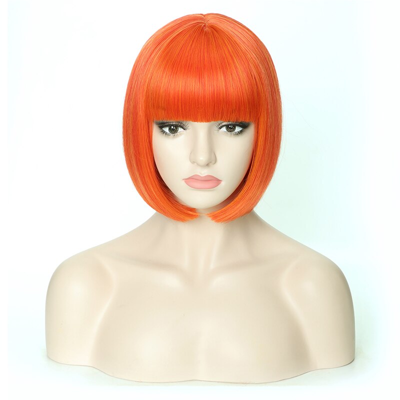 Lanyi kort lichtrood steil bobkapsel met pony synthetisch haar voor vrouwen 12 cm hittebestendige vezels dagelijkse natuurlijke pruiken: Oranjerood