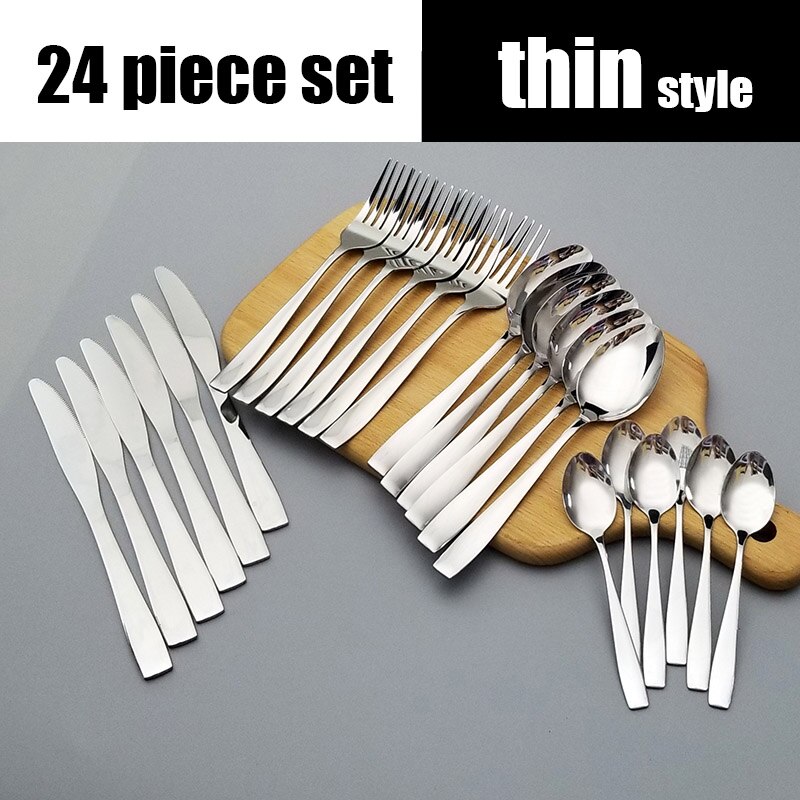 24 stk / sæt spisestel sæt top rustfrit stål middagskniv og gaffel bestiksæt med æske: 24 stk sæt
