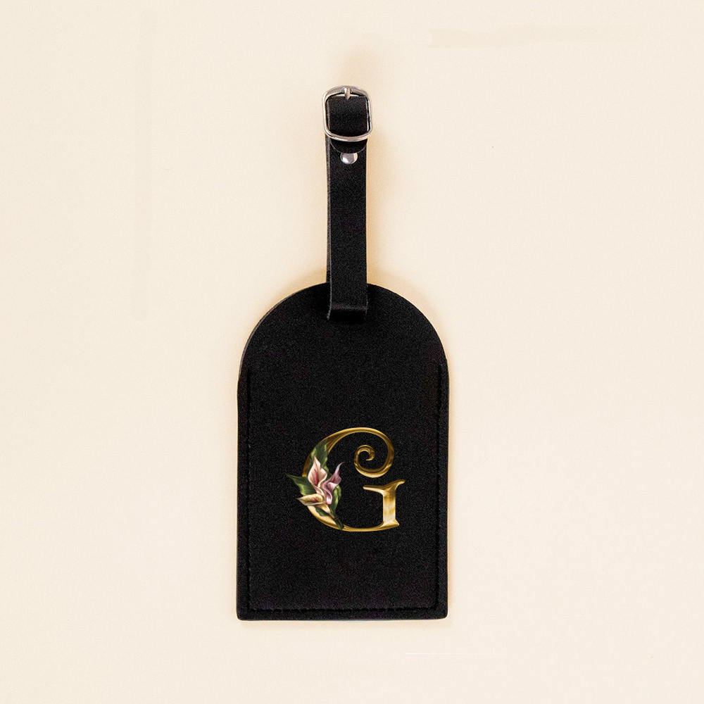 Initial Flower Print Women PU Leather Luggage Tag Suitcase Label Baggage Boarding Bag Tag Travel Neceser Accessorie for Her
