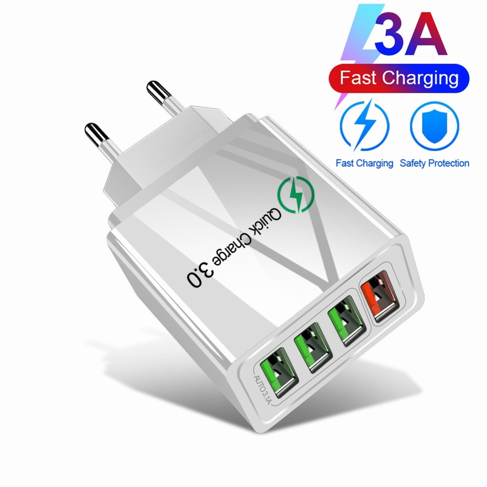 Cargador de teléfono USB de carga rápida, adaptador de carga rápida de 60W, 3,0, 4,0, de pared, 4 puertos, 5V, 3.1A, para iPhone X, 7, Samsung A50, Xiaomi