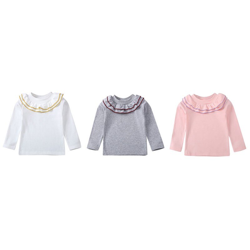 Herfst Meisjes T-shirt Lange Mouwen Baby Kids Kraag Dieptepunt Shirt Voor Kinderen Kleding Lente Meisje Tops