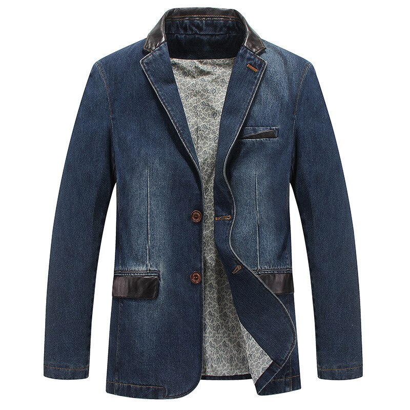 Casual Smart Suits Jacket Man Spring Autumn Denim Turn-Down Collar Bleached Vintage Pockets Washed Plus Size Coats Male