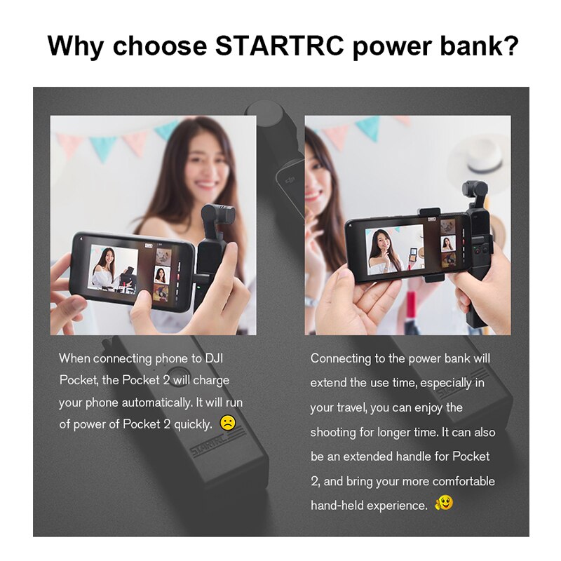 STARTRC DJI Pocket 2 Battery Handle Grip Charger 3200mah Portable Power Bank Charging Hub For DJI Osmo Pocket Camera Accessories