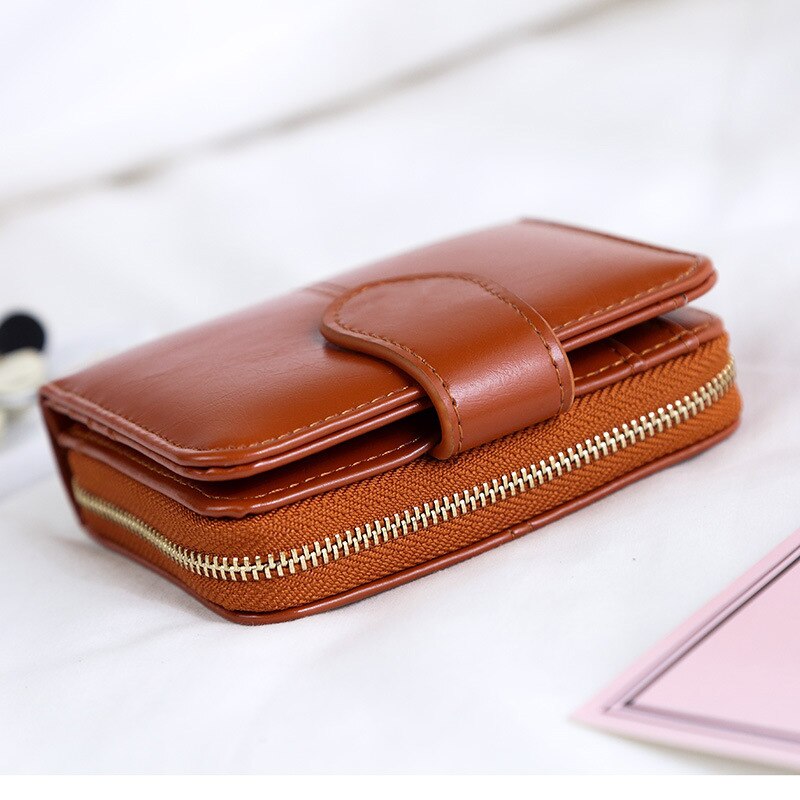 Short Wallet Female Waxed Leather Retro Coin Purse Hasp Coin Bag Student Wallet