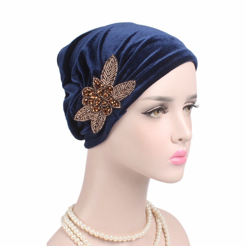 Turban en velours pour femmes, nouveaux bijoux, écharpe hijab, avec strass, bandeau islamique, pour la tête,: 5