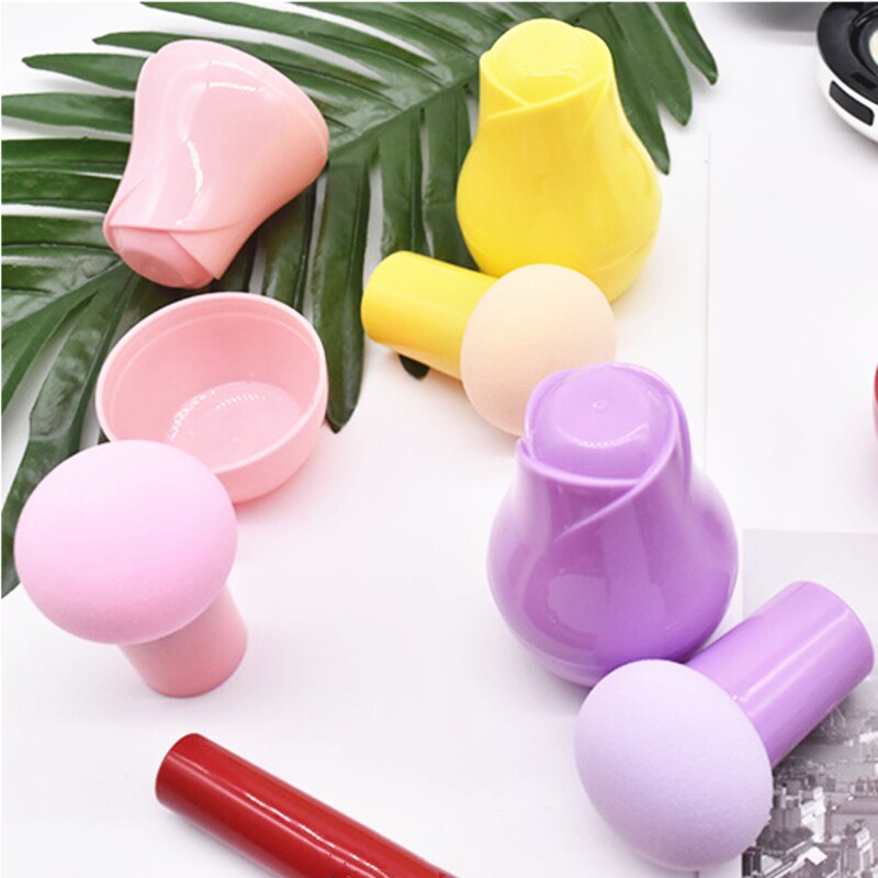 1pc make up spons draagbare kleurrijke paddestoel hoofd droge en natte dual purpose poederdons clear met bloemen cosmetische pakket