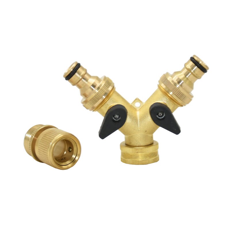 Messing 2-- vejs havehane vandfordeler 3/4 "han og vandingsventil haveslange splitter vanding 1 stk: D