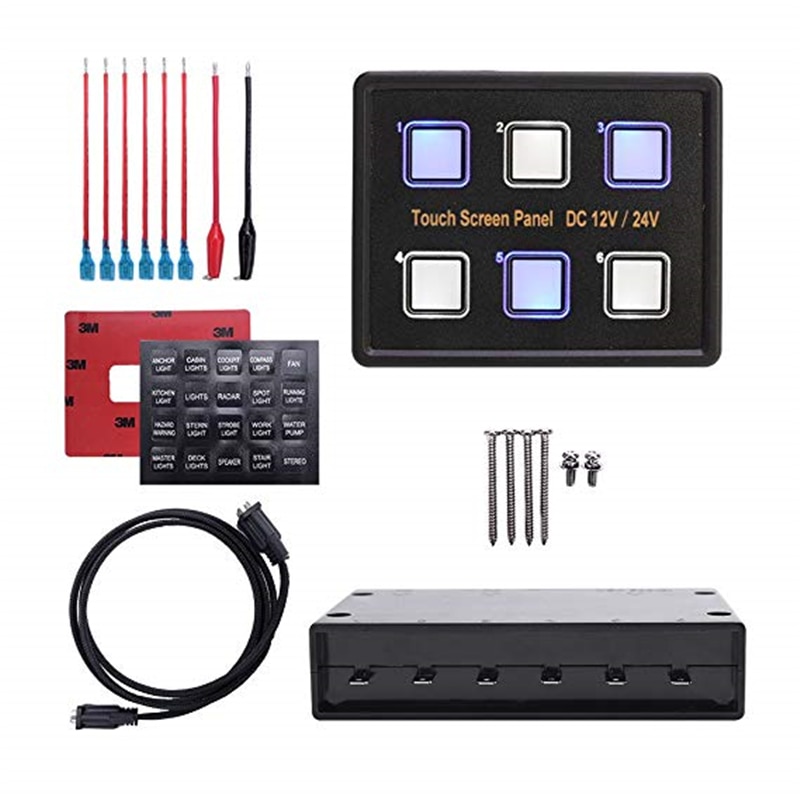 MICTUNING Advanced 6 In 1 Touch Screen Switch Panel DC12-24V 6 Gang LED Slim Touch Control Panel Box for Car Marine Boat Caravan