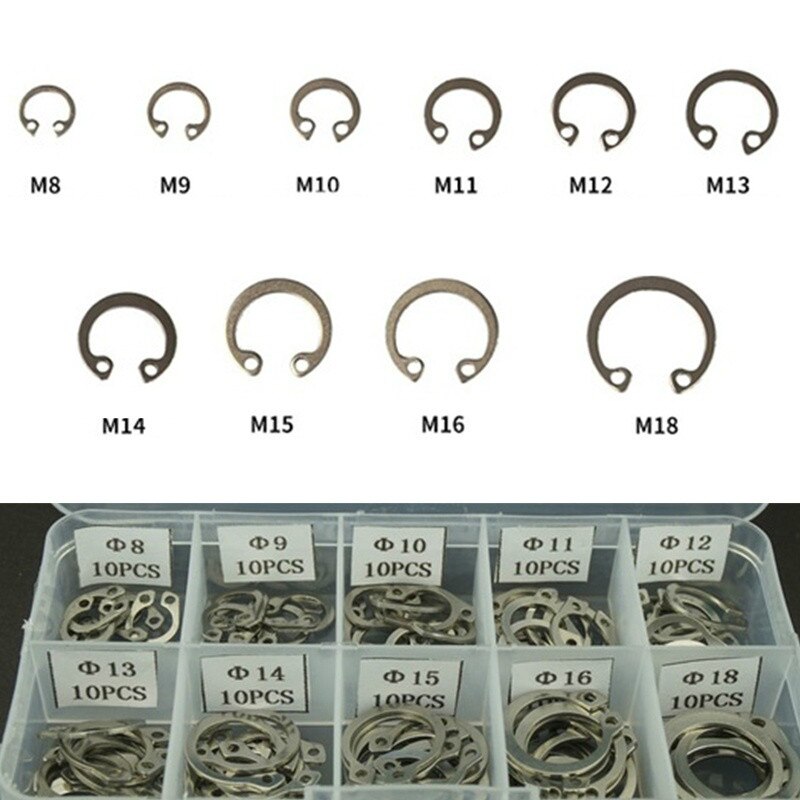 10pcs 304 Stainless Steel External Circlip Retaining Ring Assortment Kit 8-18mm Without box