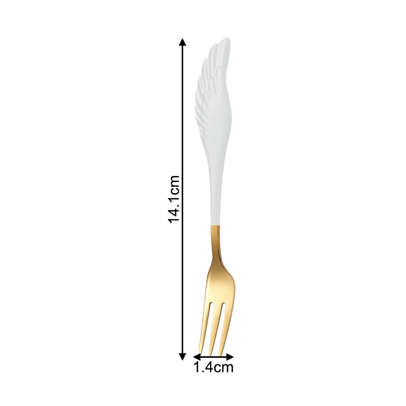 Fruit Vork Angel Wing Leuk Cadeau Voor Ijs Dessert Koffie Lepel Servies Multifunctionele Keuken Gereedschap: white gold fork