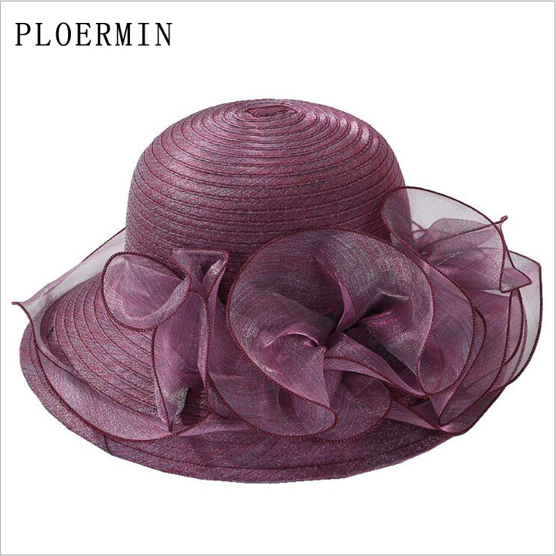 Ploermin Organza Zon Hoeden Vrouwen Bloem Zomer Bruiloft Caps Vrouwelijke Elegante Bloemen Uv Kerk Hoeden Mode