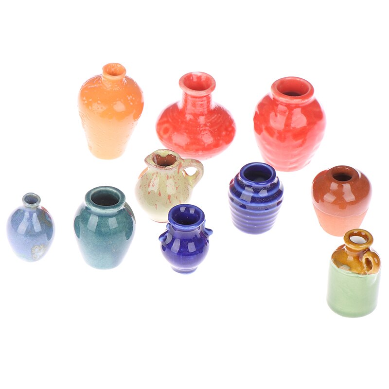 10 stijlen Poppenhuisminiaturen 1:12 Mini Keramische Pot DIY Handgemaakte Poppenhuis Keuken Keramische Ornament Decora vaas