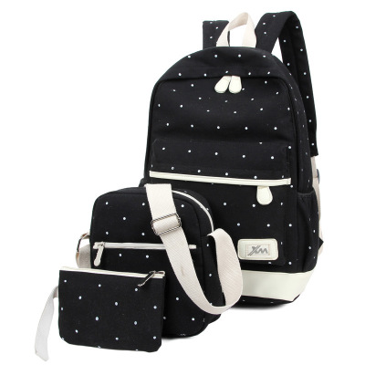 DIHOPE 3pcs/Set Dot Canvas Printing Backpack Women School Back Bags For Teenage Travel Backpacks Female Schoolbag