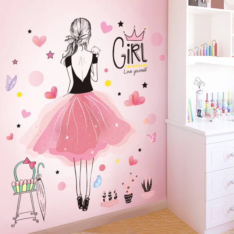 [Shijuehezi] Bloem Bladeren Muurstickers Diy Cartoon Meisje Muurstickers Voor Babykamer Kids Slaapkamer Nursery Woondecoratie
