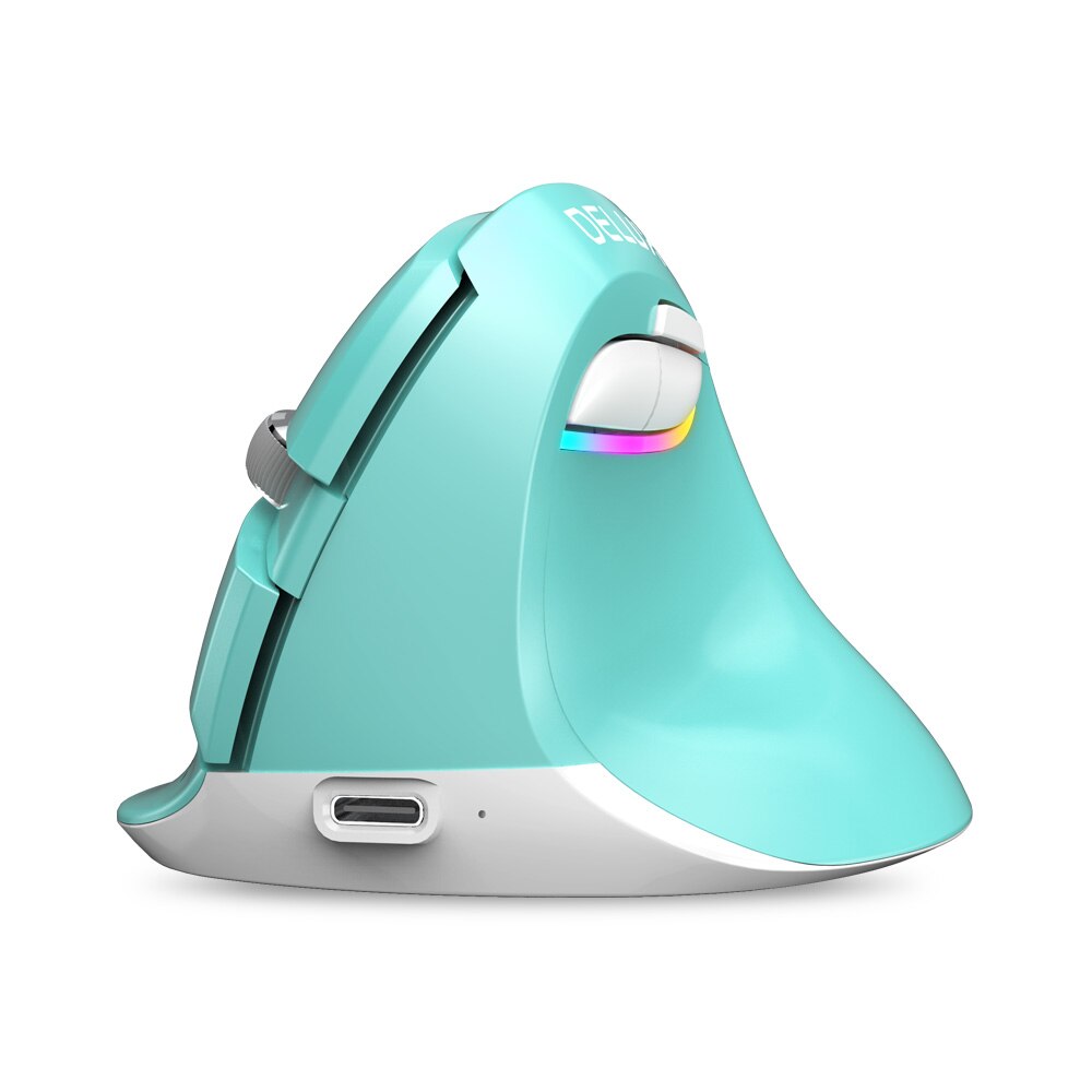 Delux M618 Mini BT+USB Wireless Mouse Silent Click RGB Ergonomic Rechargeable Vertical Computer Mice for Small hand Users: Mint Green