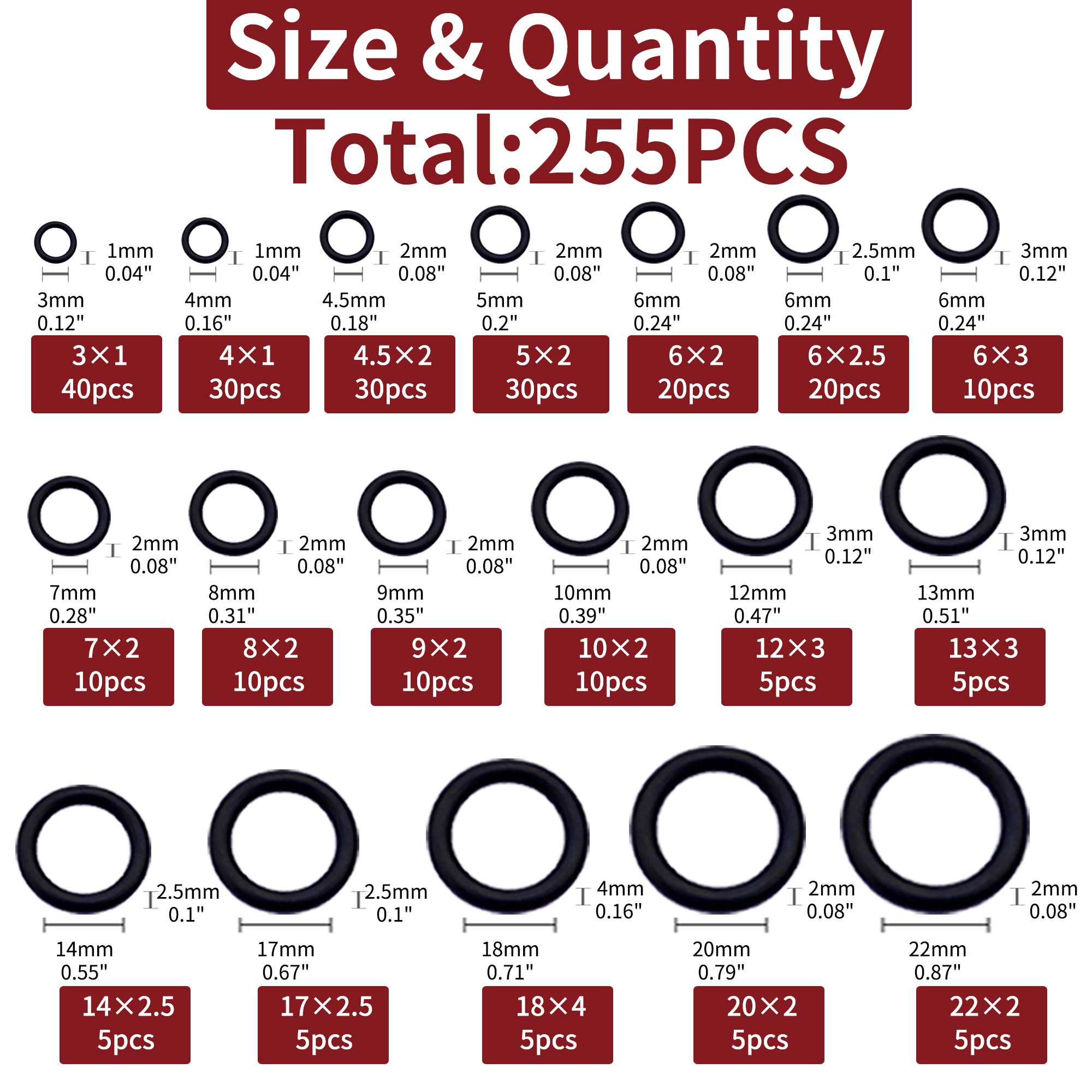 255pcs Rubber O Ring Assortment Kits 18 Sizes Seal Vicedeal 