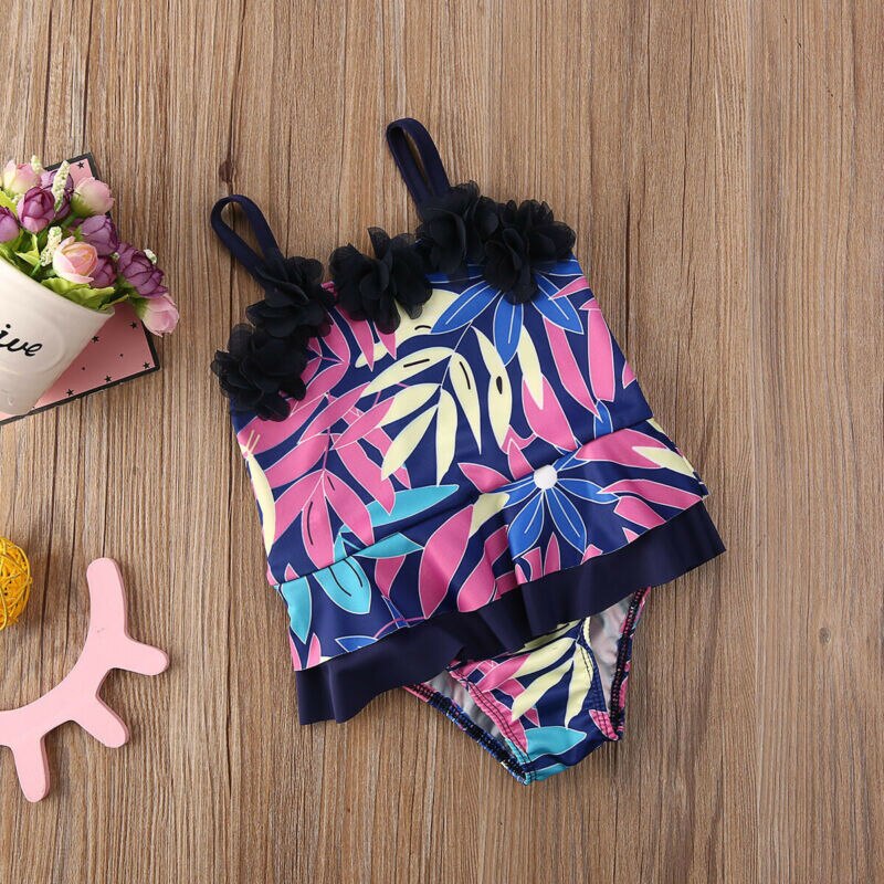 Little Girls One-piece Swimsuit Toddler Baby Girl Swimwear Leaf Print Swimsuits One-piece Bikini Beachwear Tankini 0-4T