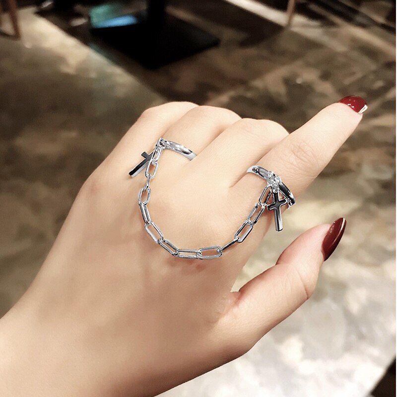 Persoonlijkheid Punk Cool Link Chain Verstelbare Vier Opening Ringen Voor Vrouwen Mannen Cross Hanger Draaien Vinger Ring Hip Hop Sieraden: RI20Y0127-2