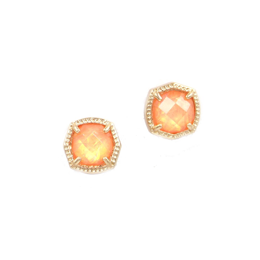 Simple 5 Colors Geometric Candy AB Crystal Hexagon Pendant Necklace For Women: Gold Orange E