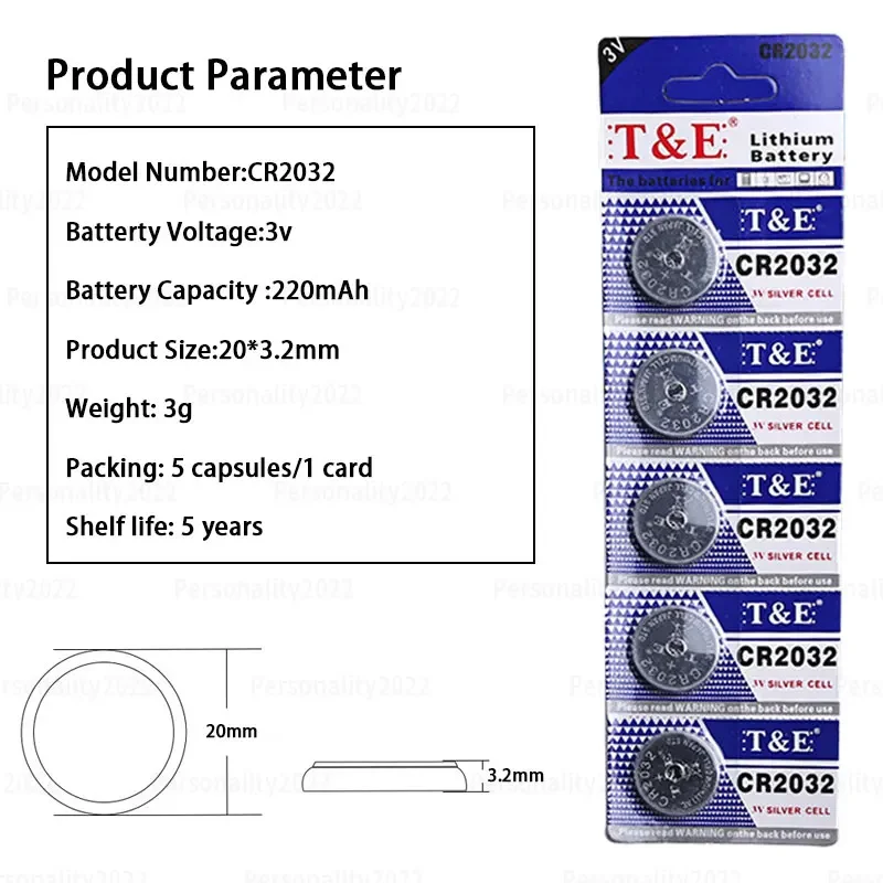 CR2032 2032 Lithiun Battery 3V Button Coin Cell Batteries DL2032 ECR2032 for Car Bluetooth Key Remote Control Calculator