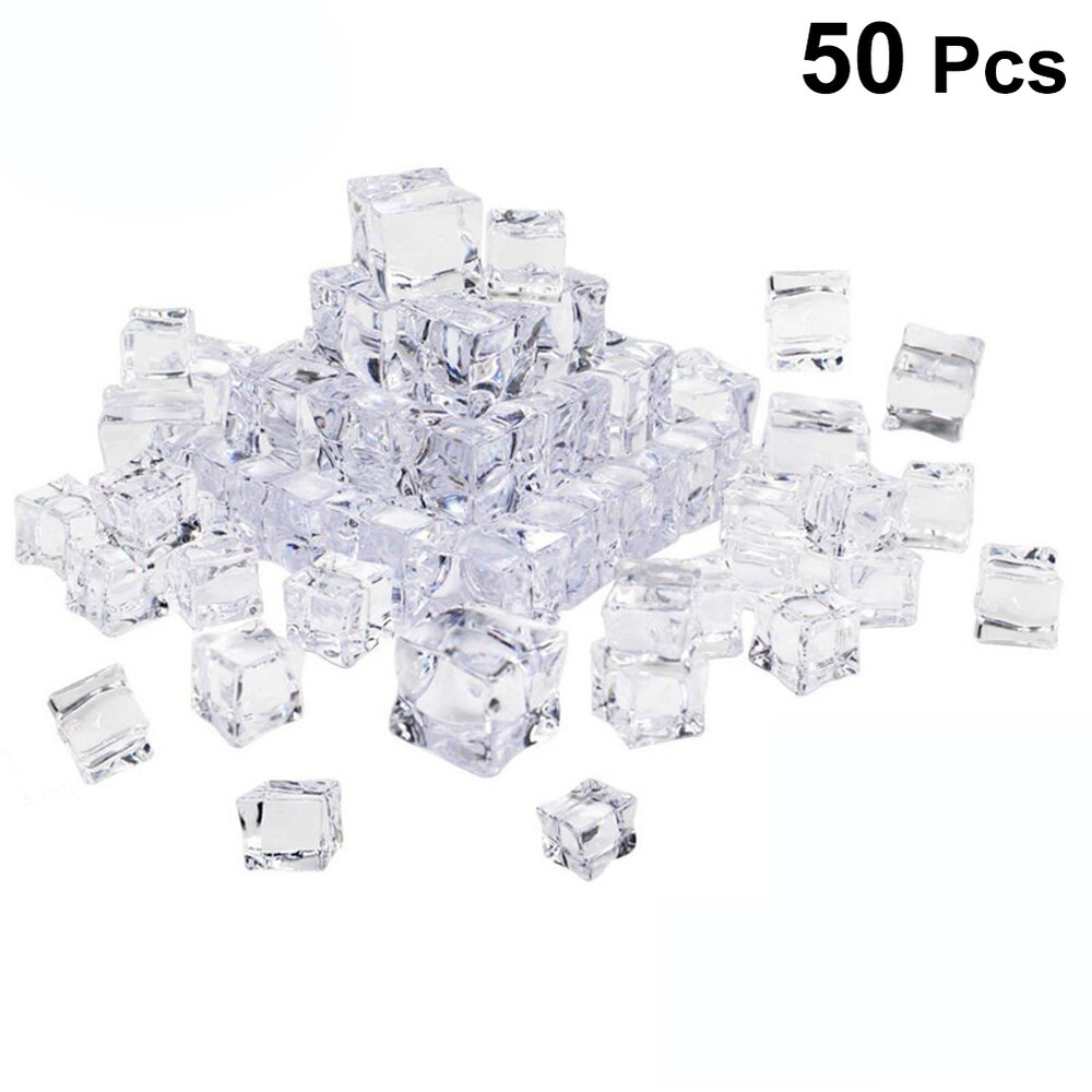 50Pcs 20Mm Cube Vierkante Vorm Glas Glans Ijsblokjes Nep Kunstmatige Acryl Ijsblokjes Crystal Clear Fotografie Props keuken De