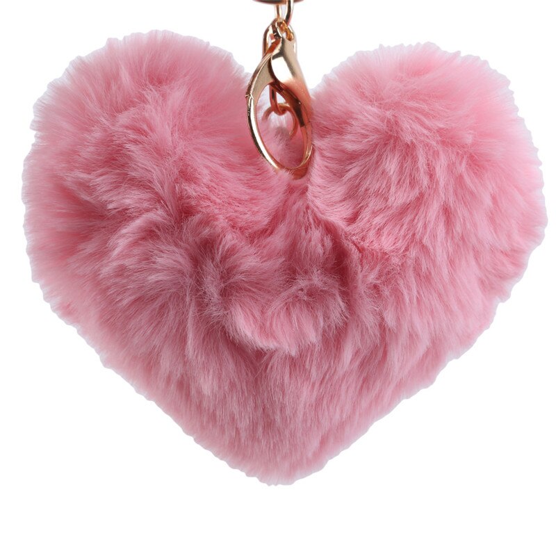 Llaveros para chica juguete de ornamento bebé niños niñas Corazón de amor juguetes de peluche suaves bola de peluche llavero de Metal llaveros para niños juguete para: pink