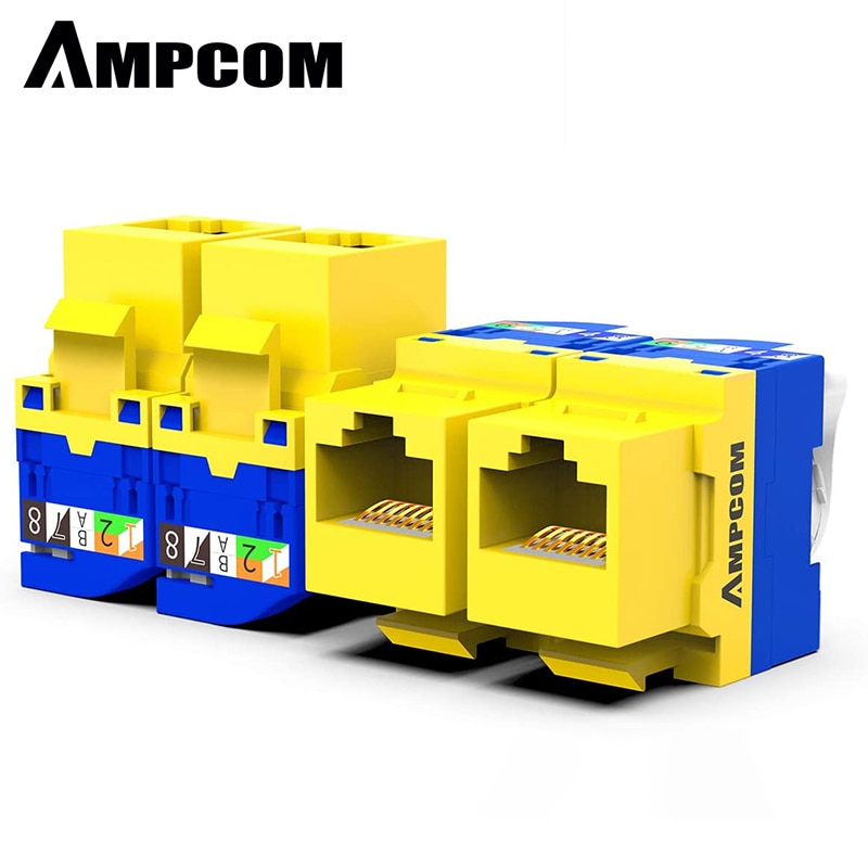 AMPCOM-conector de piedra angular sin herramienta CAT6 RJ45, herramienta sin agujeros, módulo UTP amarillo, paquete de 10 Uds.