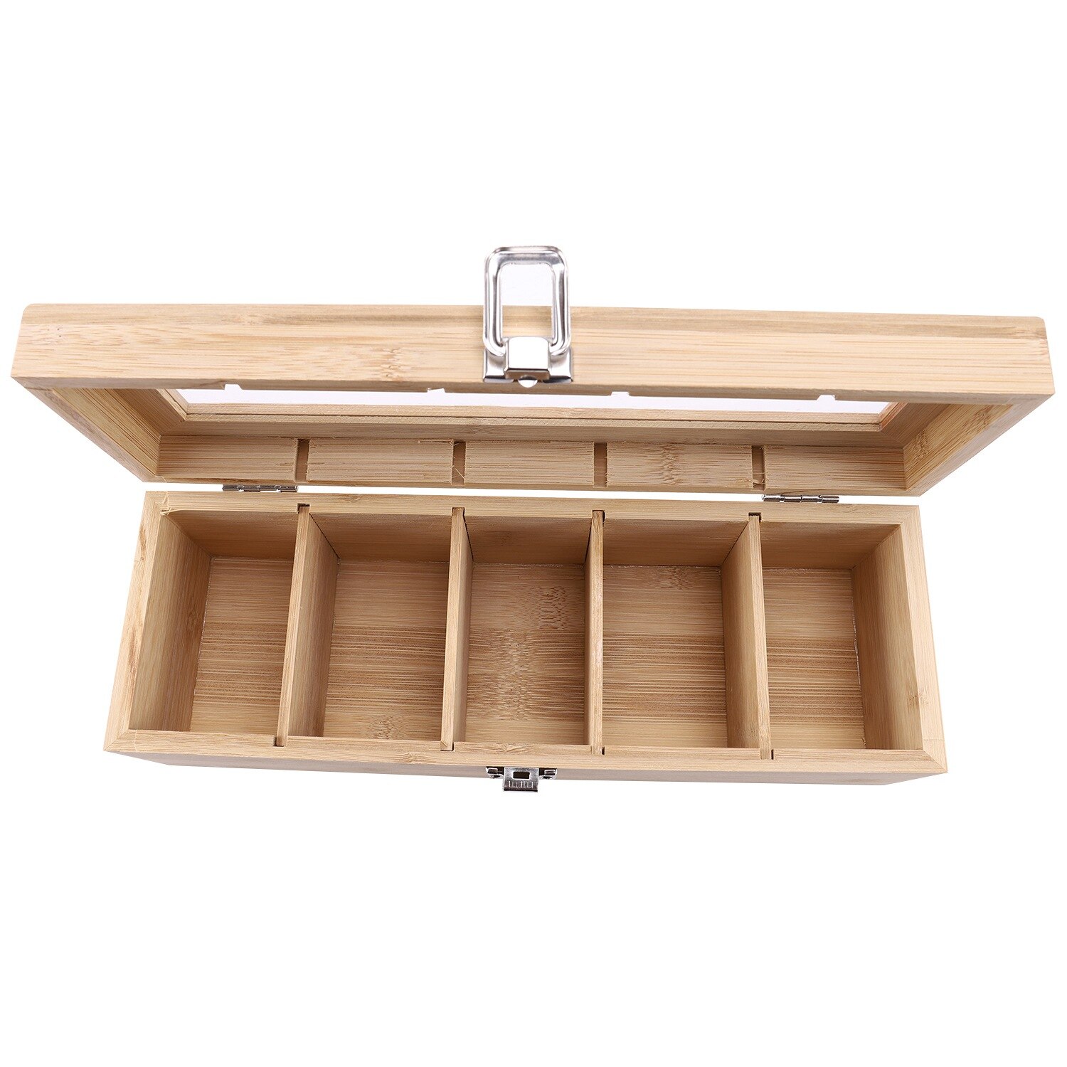 Bamboo System Tea Bag Jewelry Organizer Storage Box 5 Compartments Tea Box Organizer Wood Sugar Packet Container