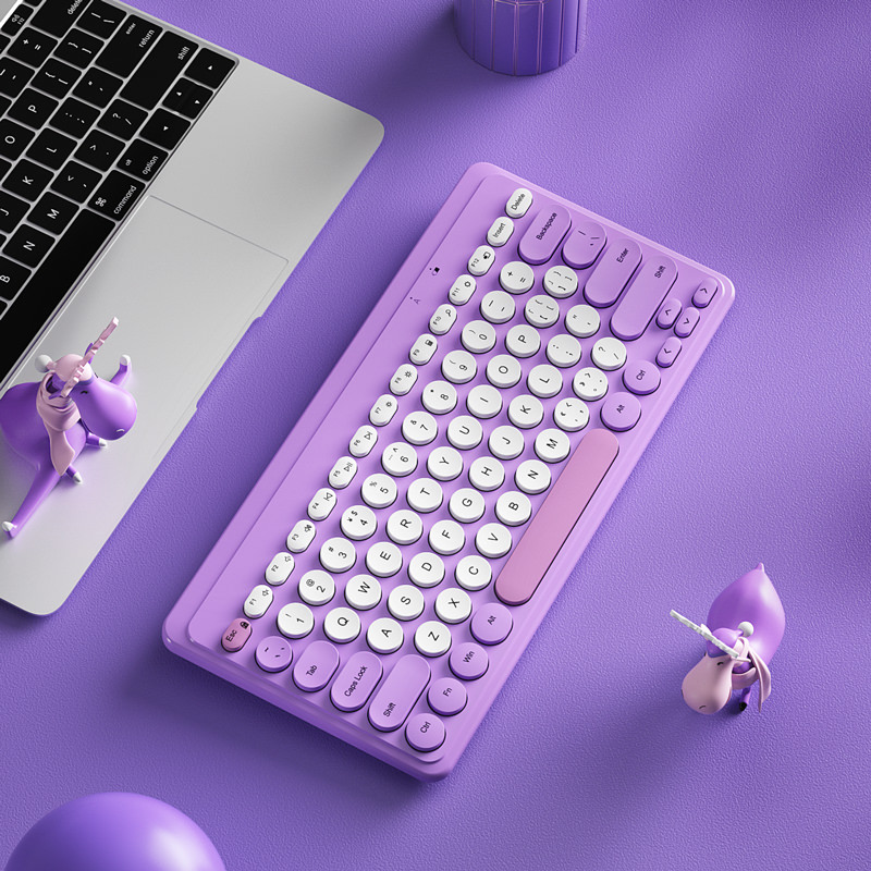 2,4G kabellos Tastatur Maus einstellen USB 79 Tastenkappen Stumm Mini kabellos Spielen Tastatur Maus Combo Für Bausatz PC Gamer Computer Laptop: Violett Klaviatur