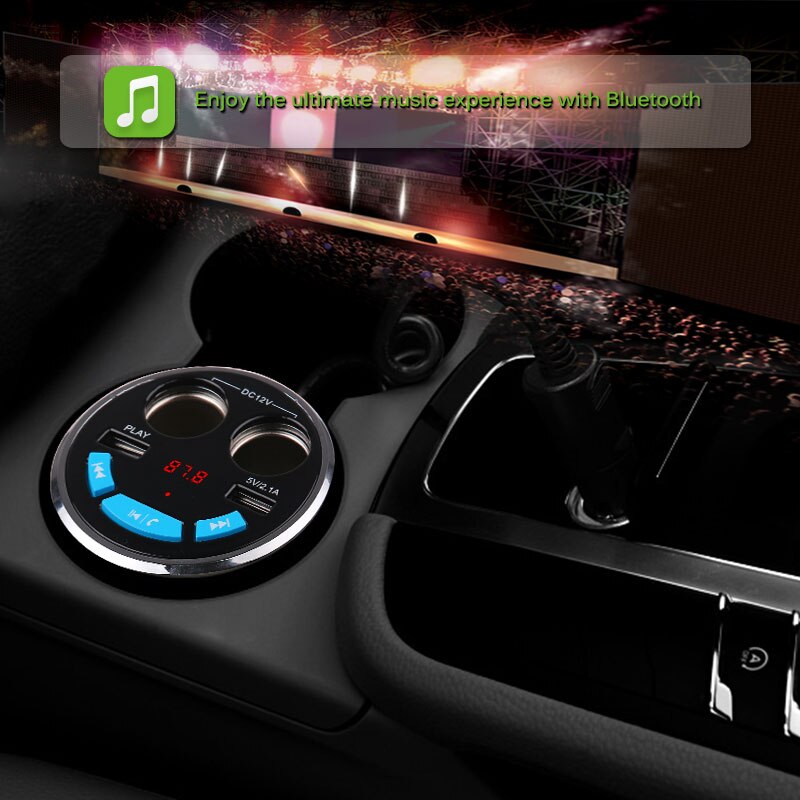 Auto Bluetooth Fm-zender Handsfree Car Kit Bekerhouder Sigarettenaansteker 2 Usb Autolader Adapter Muziek MP3 Speler
