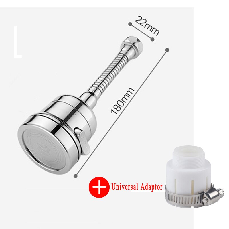 3 Modes 360 Draaibare Tap Spuit Flexibele Kraan Hoofd Beluchter Diffuser Nozzle Verstelbare Booster Adapter Kranen Mixer Waskolf: 18cm with adapter