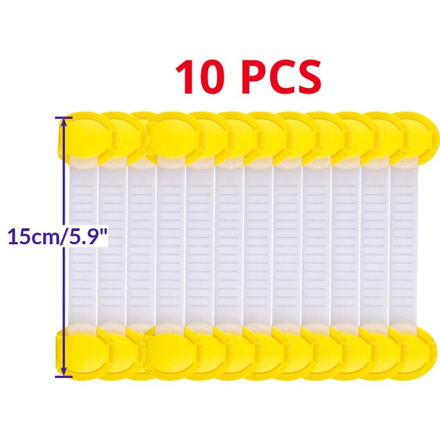 10Pcs/Lot Baby Children Kids Safety Care Plastic Cabinet Protect Locks Drawer Long Style Fridge: 15cm Yellow