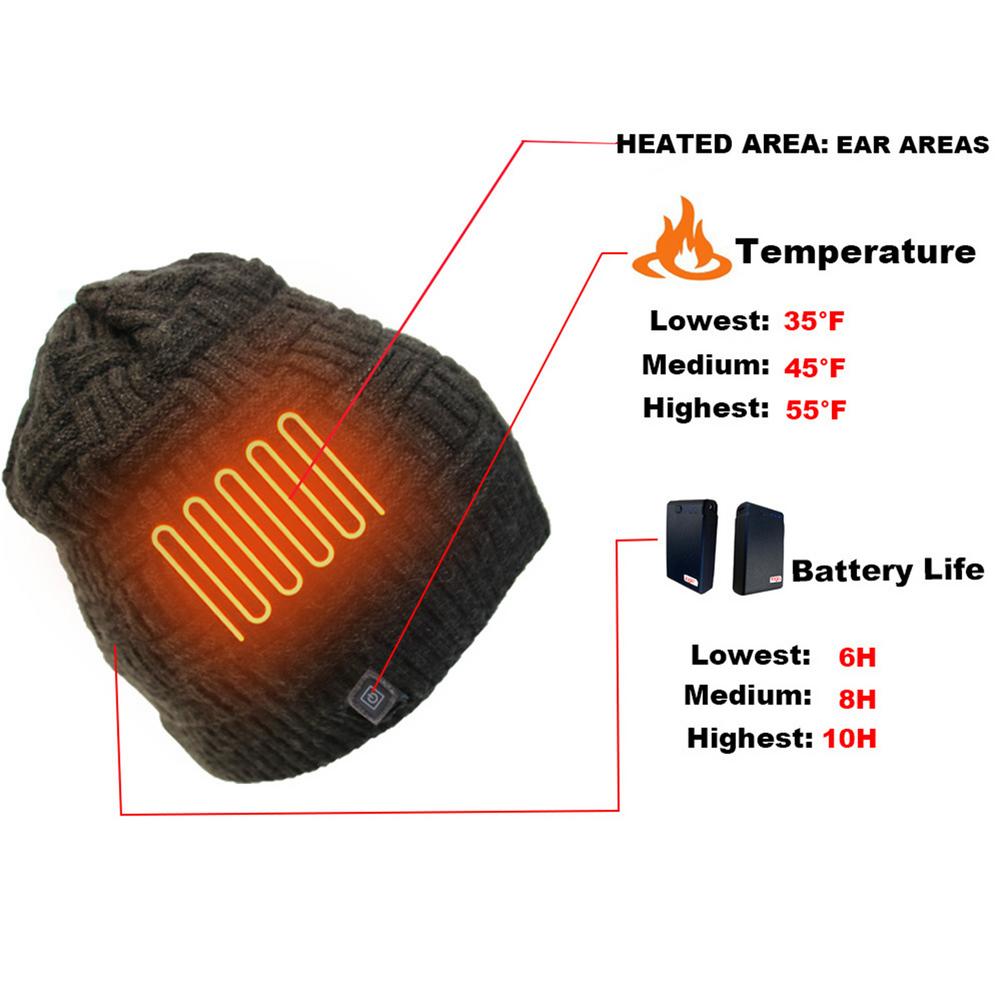 Washable Heated Hat Battery Heated Beanie Hat Electric Rechargeable Warm Winter Heated Fleece Cap Balaclava