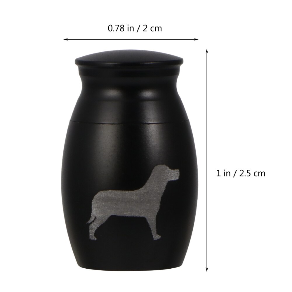 Pet Stainless Steel Cinerary Funerary Urn Jar Animal Printed Urn Container with Opening Screw Lid (Black)