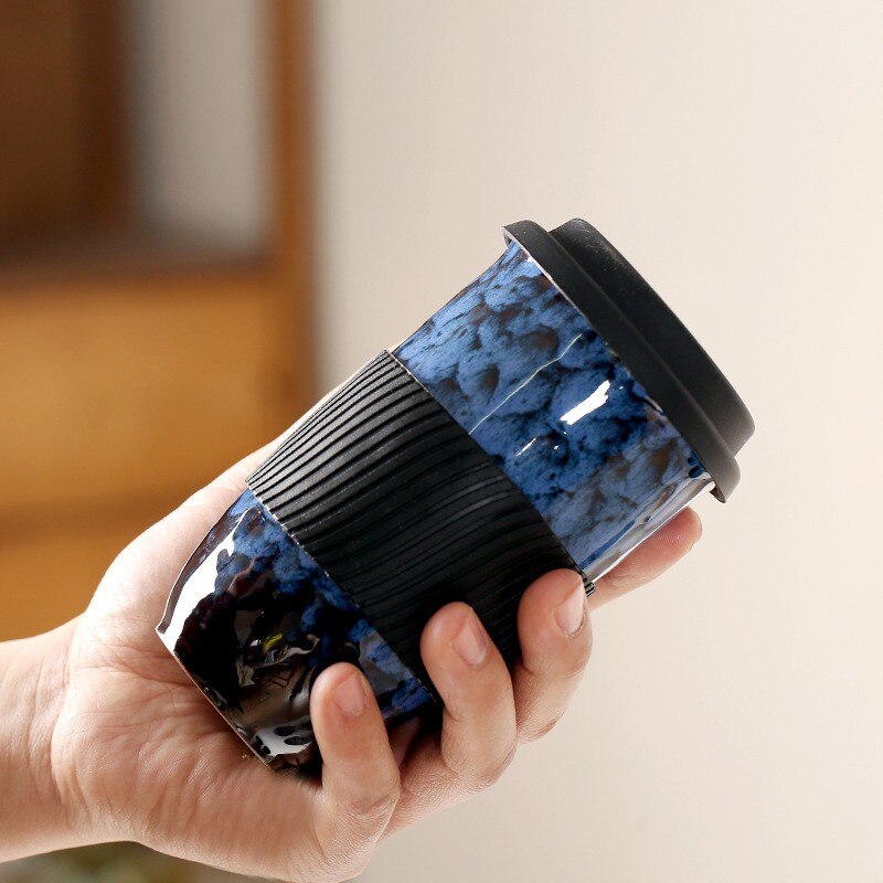 Large Ceramic Kiln Change Mug Cup With Lid Portable Couple Pottery Coffee Cups Water Mug Porcelain Milk Tea Mugs