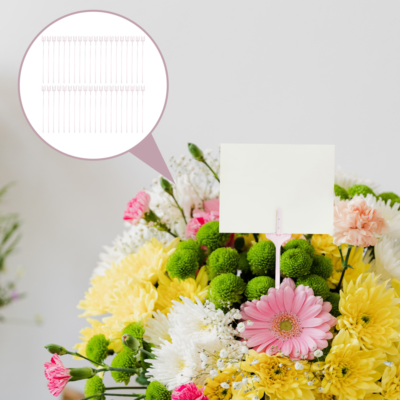 Tarjetero Floral de 100 piezas, palillos de tridente de ramo de plástico para floristería
